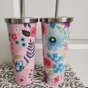 JCPenney Floral Stainless Steel Tumblers - Pink and Multicolor
